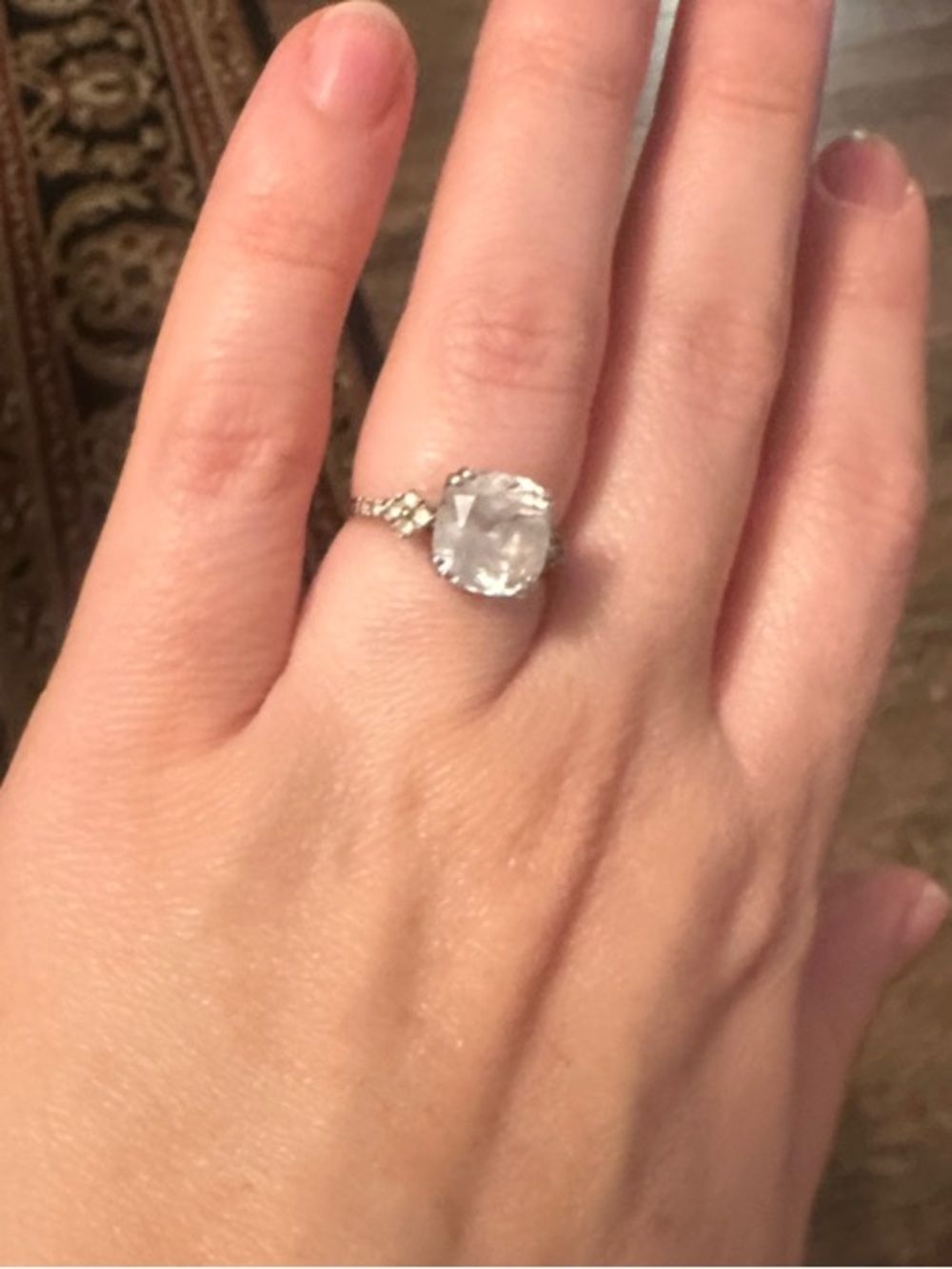 Vintage Sterling Silver Clear Stone Solitaire Ring Size 7